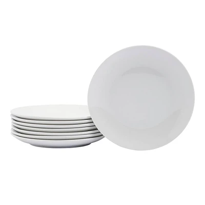 8-Piece Round Ceramic Salad Plates, White