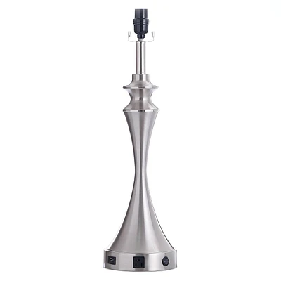 Silver Metal Hourglass Table Lamp with USB Port, 24.5"