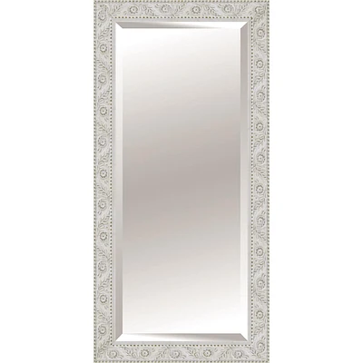 Antique White Floral Wood Framed Wall Mirror, 30x54