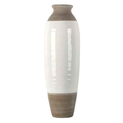 White & Natural Ceramic Floor Vase, 30"