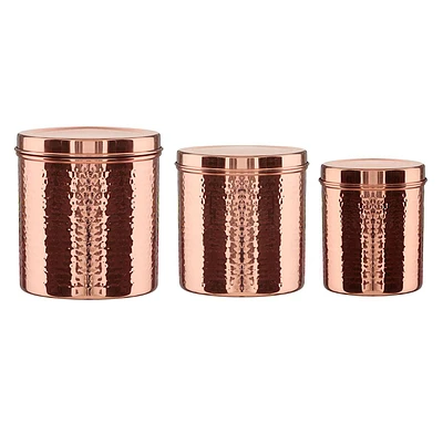 Set of 3 Hammered Copper Canisters