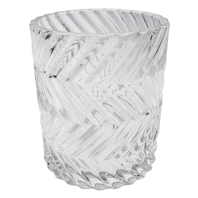 Embossed Clear Glass Votive Candle Holder, 4"