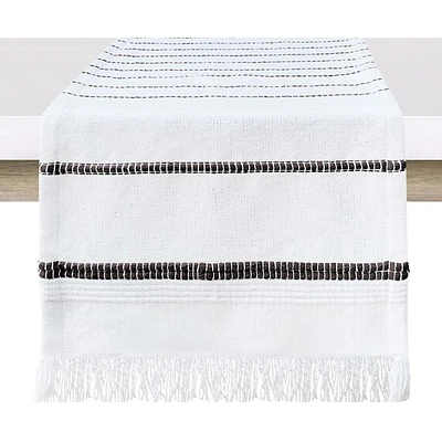 Kenya Black Striped Fringe Table Runner, 14x72