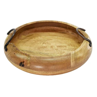 Wooden Bowl with Copper Metal Handle, 11.3"