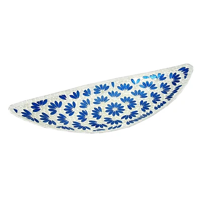 Tracey Boyd Blue Floral Mosaic Boat Tray, 21"