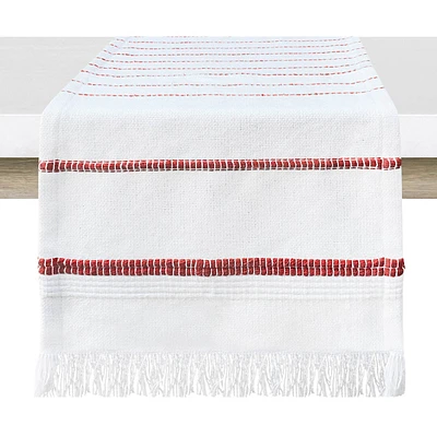 Kenya Red Stripe Table Runner with Fringe, 14x72