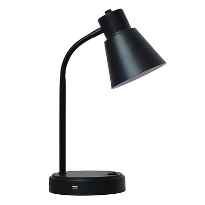 Black Metal Task Lamp with USB Port, 16"