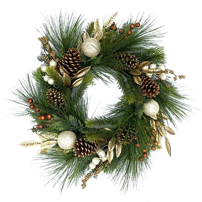 Gold Glittered Ornament, Pinecone & Pine Wreath, 24"