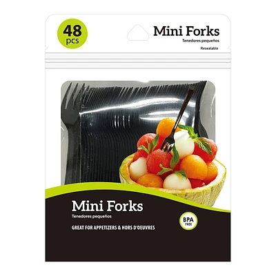 48-Pack Black Mini Plastic Forks