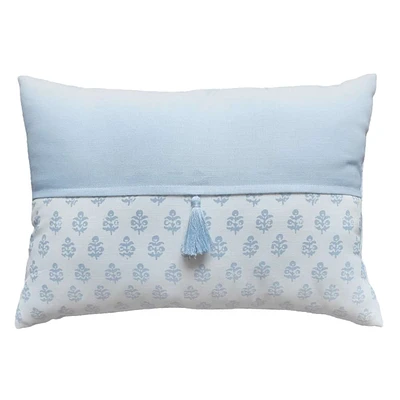 Ella Blue Block Print Throw Pillow, 14x20