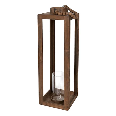 Wood Lantern with Beaded Handle, 27.5"