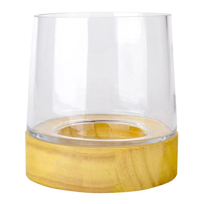 Glass Candle Holder with Wood Base