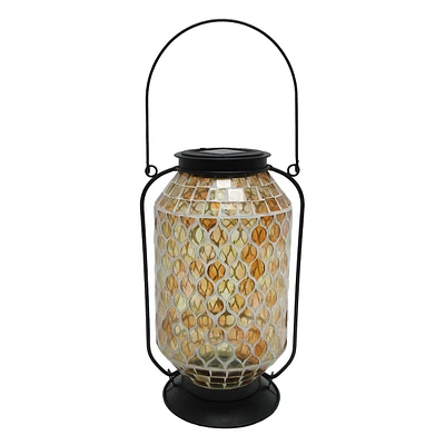 Amber Mosaic Glass Solar Outdoor Lantern, 11"