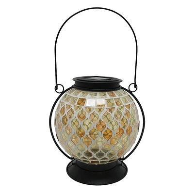 Amber Mosaic Glass Ball Solar Outdoor Lantern, 8"