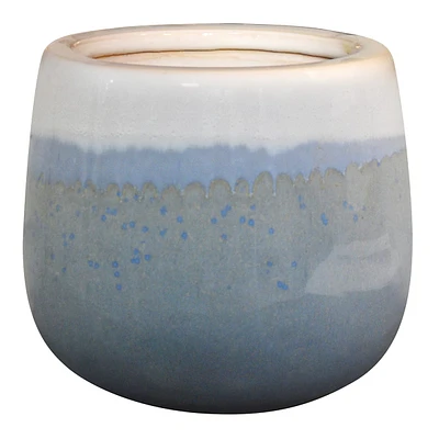 Indoor Two-Tone White & Light Blue Glazed Ceramic Pot, Medium