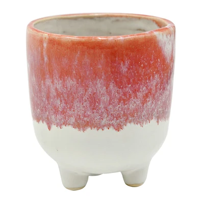 Indoor White & Orange Ombre Footed Ceramic Planter, Extra Small