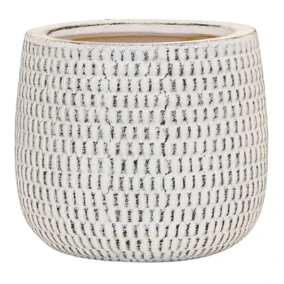 Indoor Honeycomb Textured Whitewashed Ceramic Planter, 6"