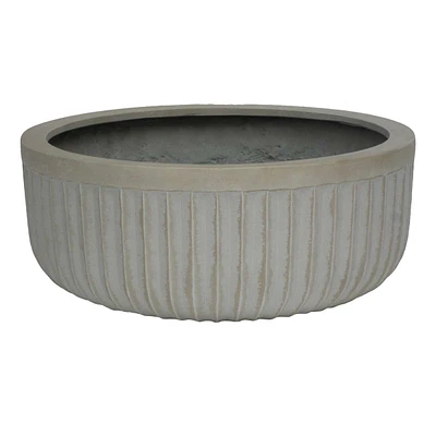 Fluted Low Bowl Cement Planter, Small