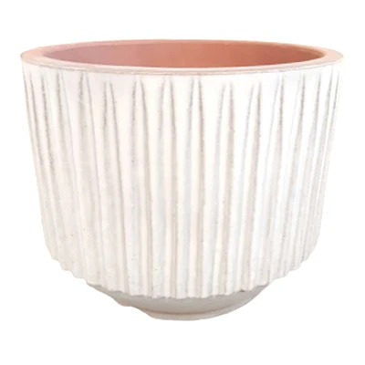 Indoor White Glazed Fluted Ceramic Planter, Large