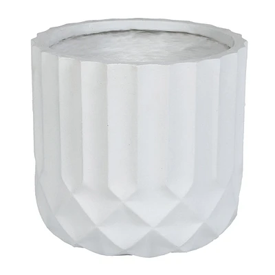 Short White Cylindrical Diamond Ribbed Shadow Outdoor Planter, Medium