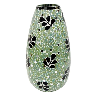 Blue Floral Mosaic Patterned Glass Vase