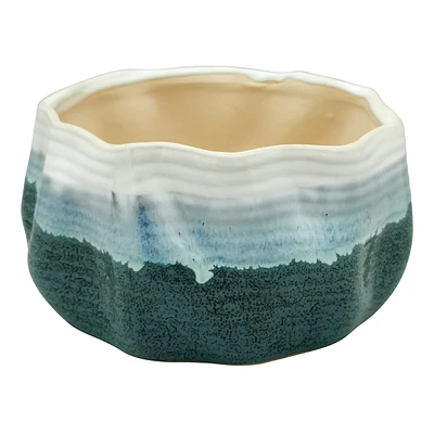 Indoor Two-Tone Crinkle Ceramic Planter, 8"