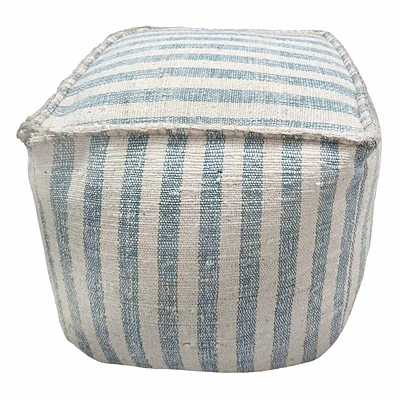 Lex Blue Striped Square Pouf, 16"