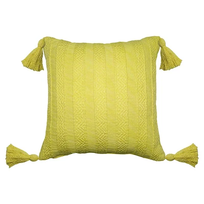 Tracey Boyd Yellow Woven Tassel Throw Pillow, 20"