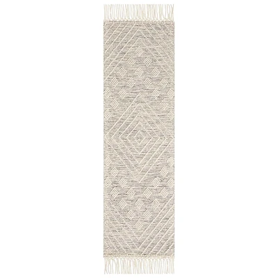 (B776) Reese Ivory Diamond Design Fringe Runner, 2x7