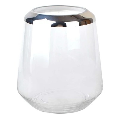 Clear Glass Vase with Silver Rim, 8"