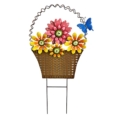 Multicolor Metal Flower Basket Yard Stake, 16.8"