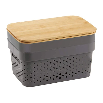 Black Pearl Storage Bin with Bamboo Lid, Small