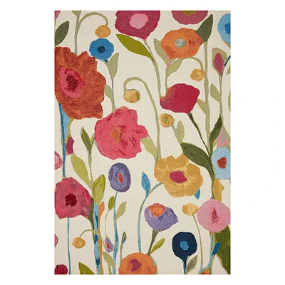 (E297) Mikayla Ivory Floral Indoor & Outdoor Area Rug, 5x8