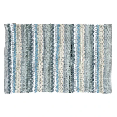 Blue Striped Cotton Chenille Accent Rug, 20x32