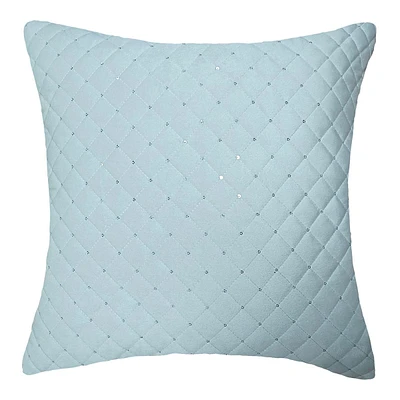 White Sequins Quilted Velvet Throw Pillow, 18"