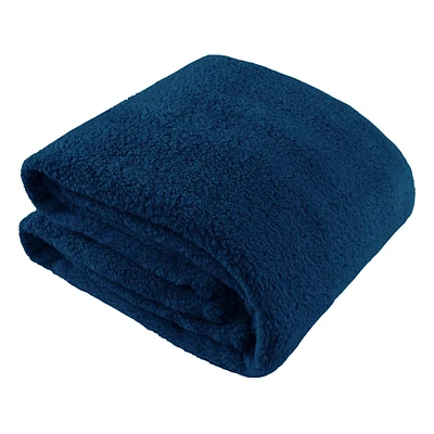 Navy Blue Sherpa Throw Blanket