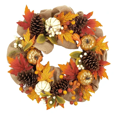 Mini Pumpkin & Pinecone Autumn Wreath, 22"