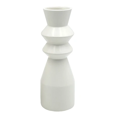 White Spindle Ceramic Vase, 10"