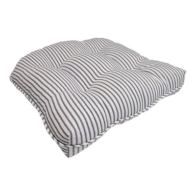 Navy Blue Ticking Striped Outdoor Wicker Seat Cushion