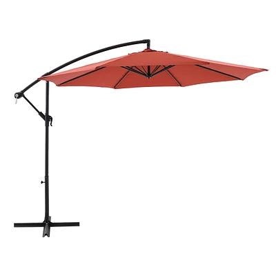 Red Offset Aluminum Round Outdoor Patio Umbrella, 10'