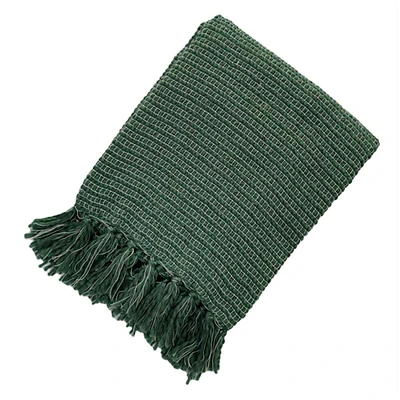 Tracey Boyd Dark Green Woven Tassel Throw Blanket, 50x60