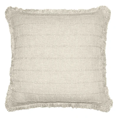 Natural Woven Stripe Fringe Throw Pillow, 20"