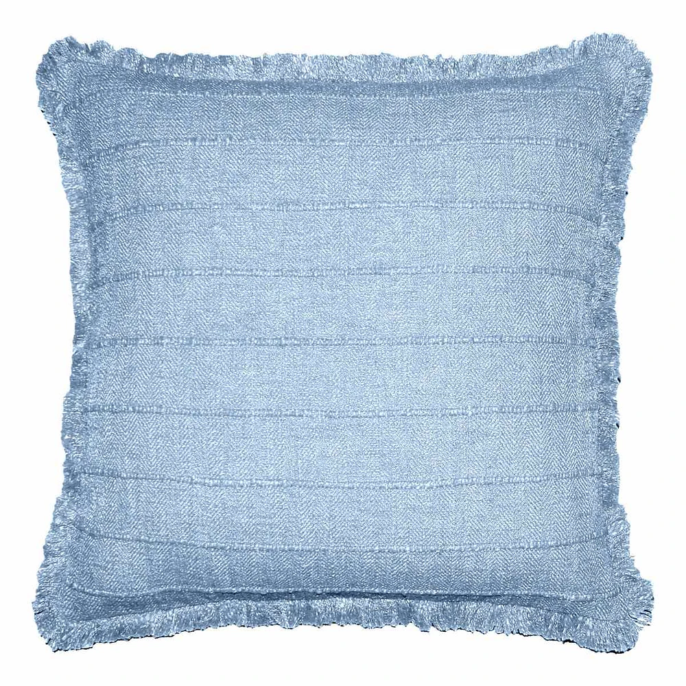 Light Blue Woven Striped Fringe Throw Pillow, 20"