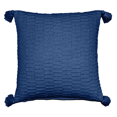 Navy Blue Woven Tassel Throw Pillow