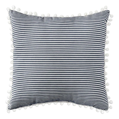 Camille Navy Striped Pom-Pom Throw Pillow, 18"