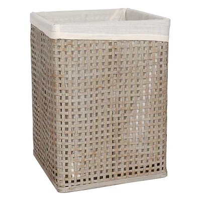 Grey Bamboo Wood Laundry Hamper with Liner