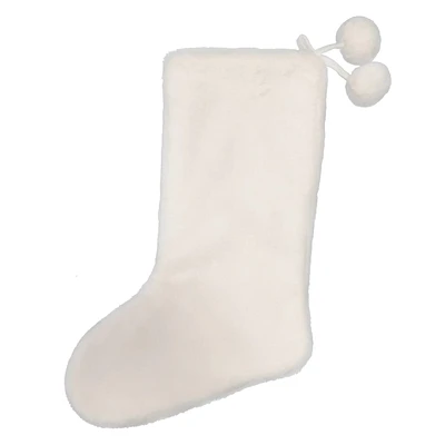 White Faux Fur Pom-Pom Stocking, 19"