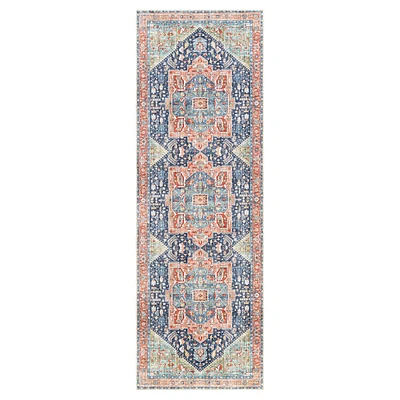 Amelie Coral & Blue Washable Runner, 2x8