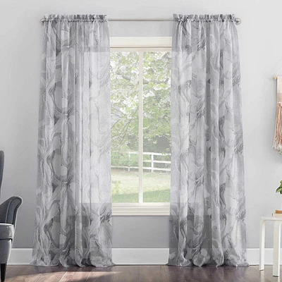 Carrara Grey Marbled Print Rod Pocket Sheer Curtain Panel, 84"