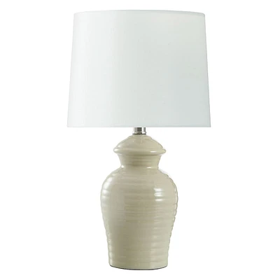 Tan Ceramic Urn Lamp with Shade, 14.5"